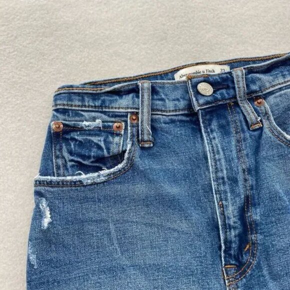 Abercrombie & Fitch Curve Love Jeans Women's 23/000 Short Ankle Straight Blue - Picture 4 of 4